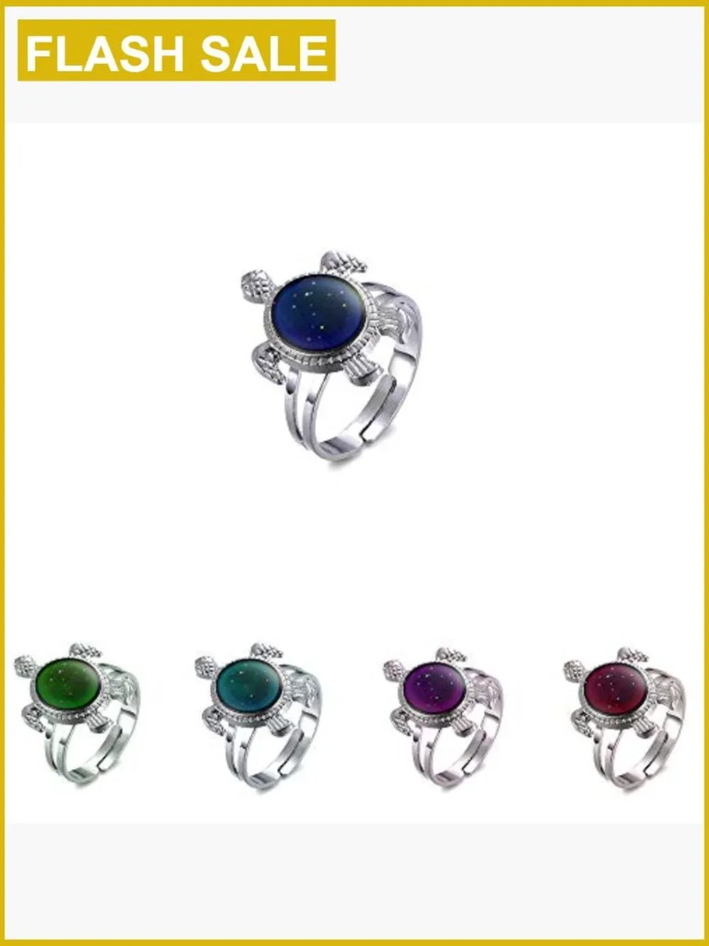 10 Mixed Mood Rings Adjustable Stainless Steel Jewelry